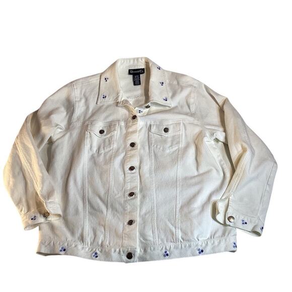 Denim & Co Women's Ivory Floral Embroidered Denim Jacket Size L - Picture 4 of 15